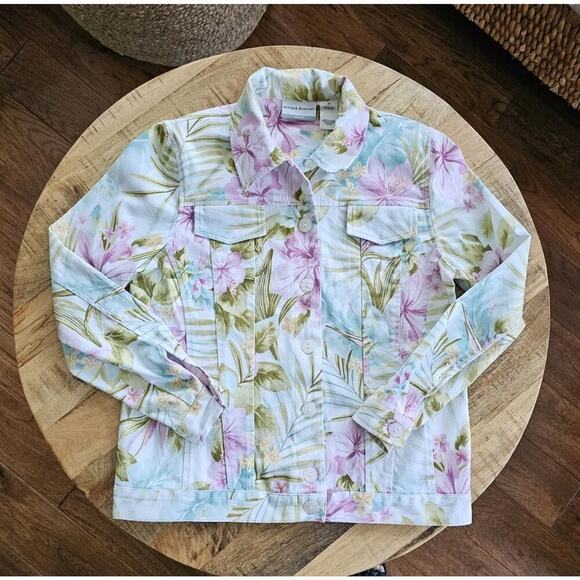 ALFRED DUNNER Tropical Floral Stretch Jacket Womens 6P Hawaiin Blooms EUC - Picture 1 of 9